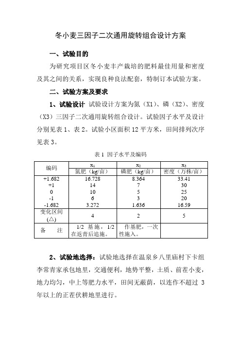 冬小麦三因子二水平通用旋转组合设计方案