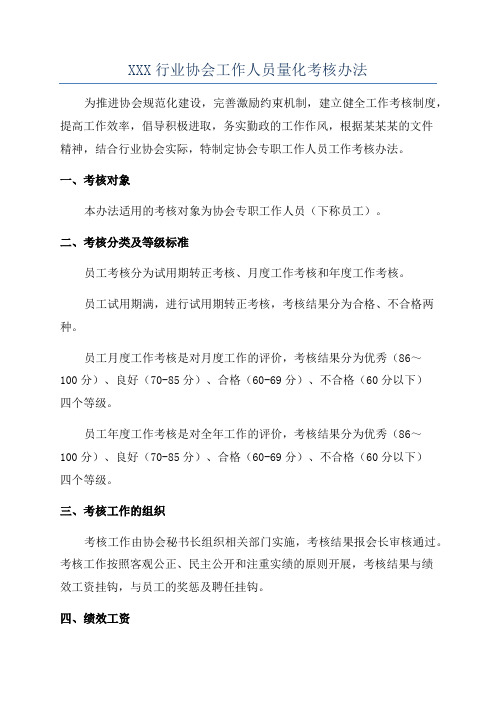 XXX行业协会工作人员量化考核办法