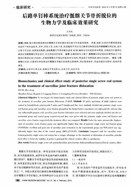 后路单钉棒系统治疗骶髂关节骨折脱位的生物力学及临床效果研究