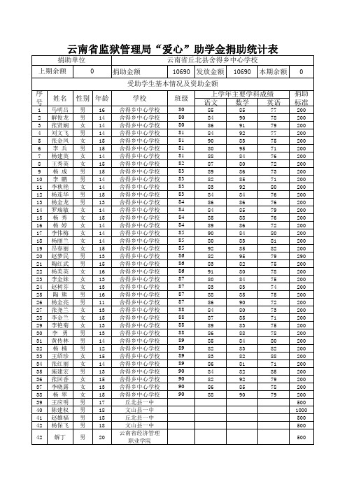 云南省“爱心”捐款统计表