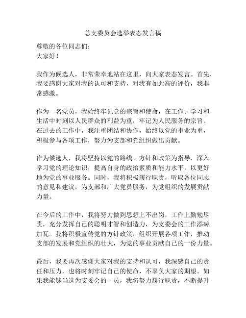 总支委员会选举表态发言稿