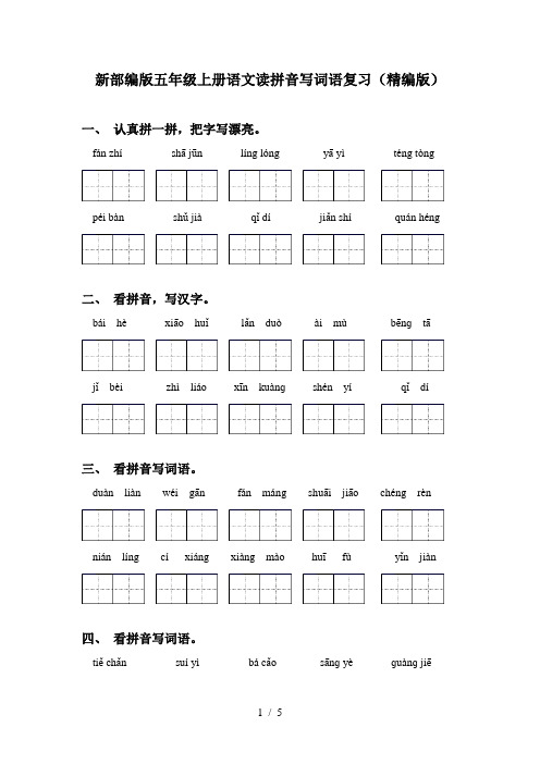 新部编版五年级上册语文读拼音写词语复习(精编版)