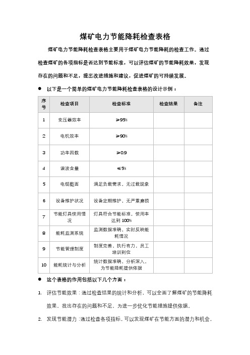 煤矿电力节能降耗检查表格