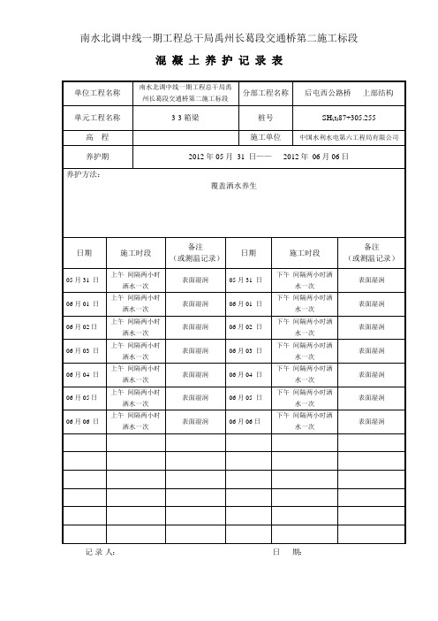 014混凝土养护记录表