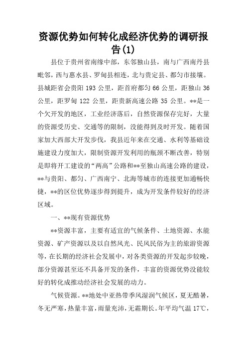 资源优势如何转化成经济优势的调研报告(1)