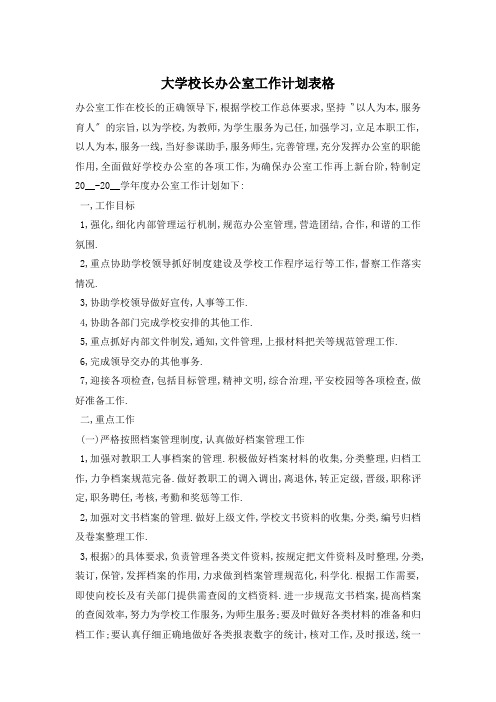 大学校长办公室工作计划 (2)精选