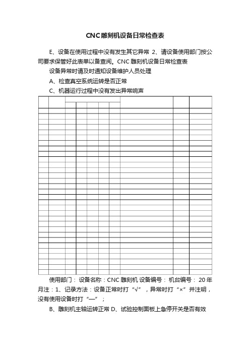 CNC雕刻机设备日常检查表