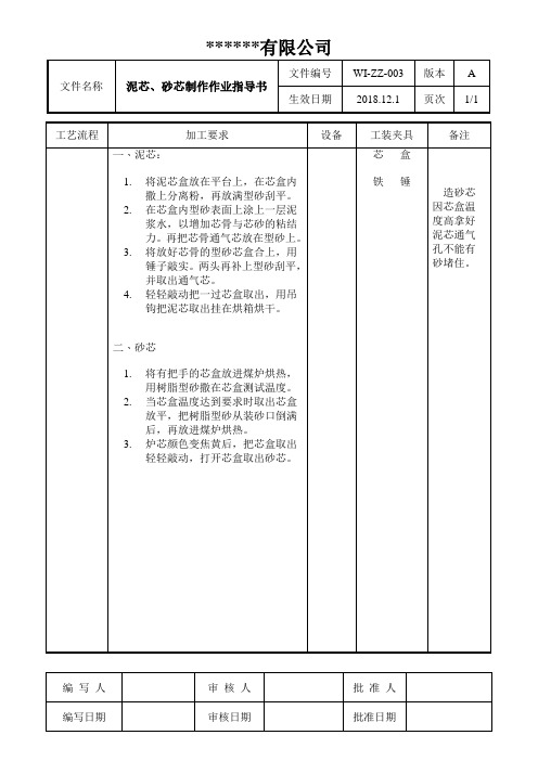 泥芯、砂芯制作作业指导书