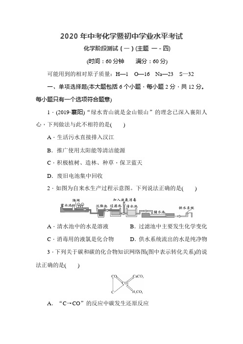 2020年中考化学暨初中学业水平考试 化学阶段测试卷(1)(主题1-4)(含答案)