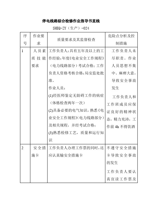 停电线路综合检修作业指导书直线