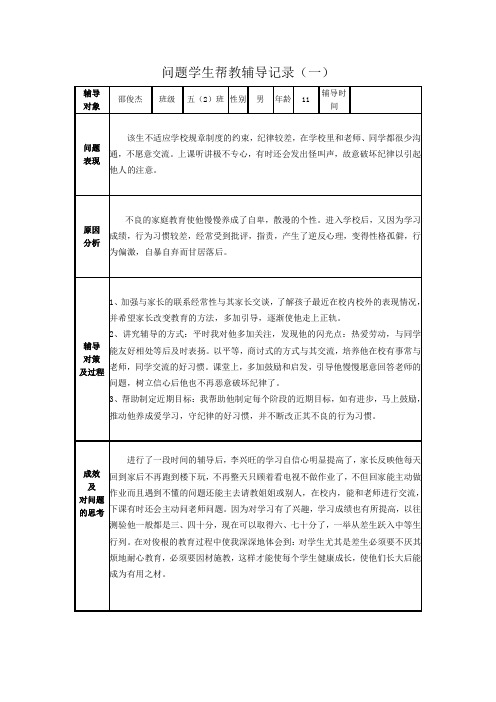 问题学生帮教辅导记录