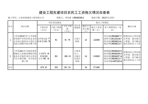 建设工程在建项目农民工工资拖欠情况自查表