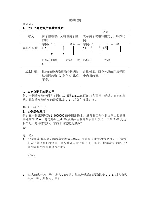 (完整版)六年级比和比例复习知识点及典型例题