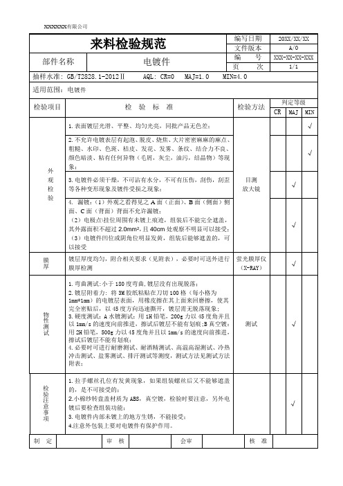 电镀件进料检验标准