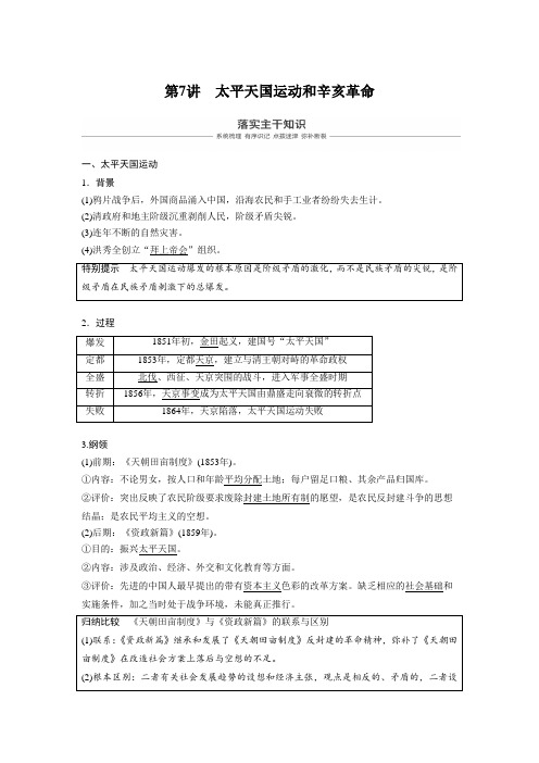 [高考历史]2020届一轮复习：专题二  第7讲 太平天国运动和辛亥革命.doc