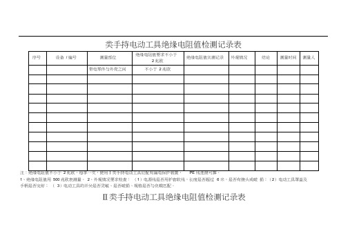 Ⅰ类手持电动工具绝缘电阻值检测记录表