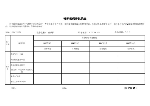 喷砂机保养记录表