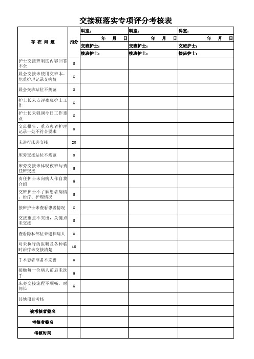 护士交接班落实专项评分考核表