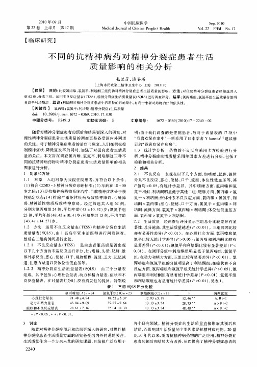 不同的抗精神病药对精神分裂症患者生活质量影响的相关分析