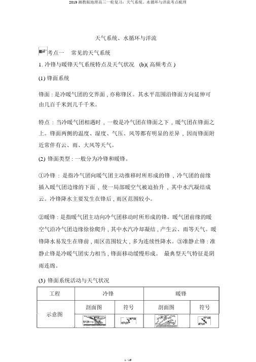 2019湘教版地理高三一轮复习：天气系统、水循环与洋流考点梳理