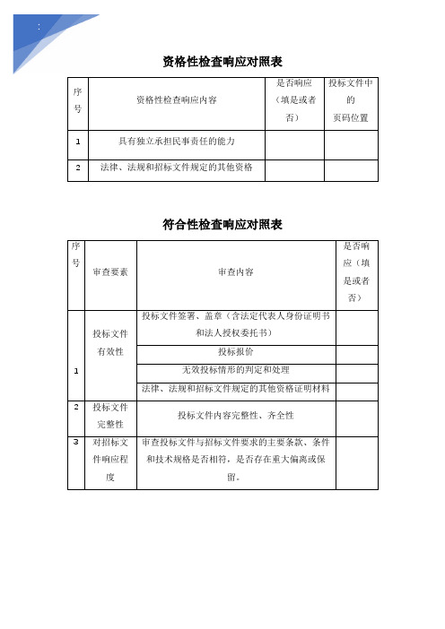 资格性检查响应对照表