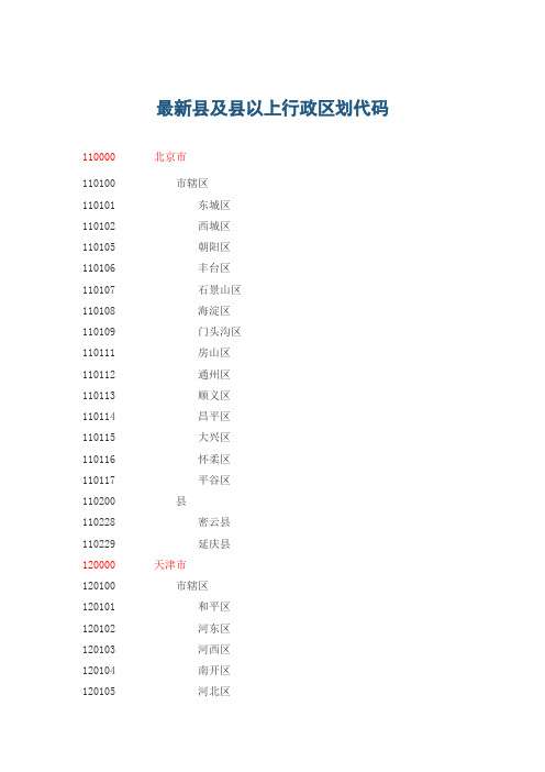 最新县及县以上行政区划代码