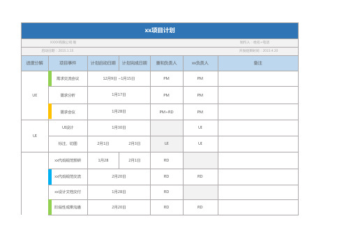 APP项目开发计划表