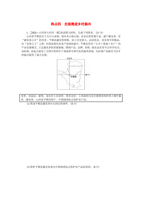 统考版2024高考地理二轮专题复习第三部分考前抢分专练专题十五非选择题热点专练热点四全面推进乡村振兴