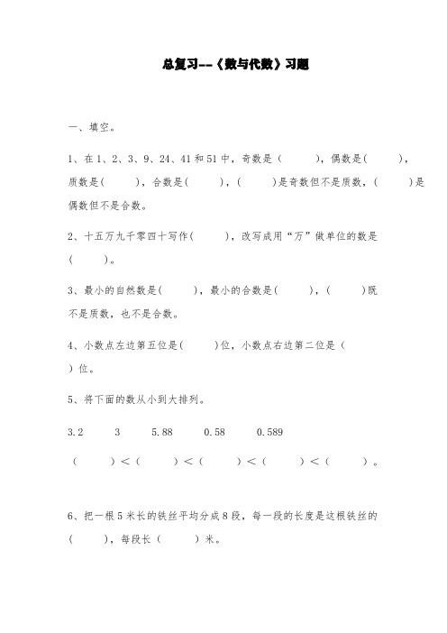 六年级数学下册试题 一课一练总复习--《数与代数》习题-北师大版(含答案)