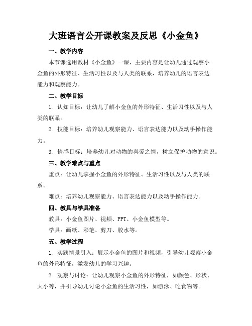 大班语言公开课教案及反思《小金鱼》