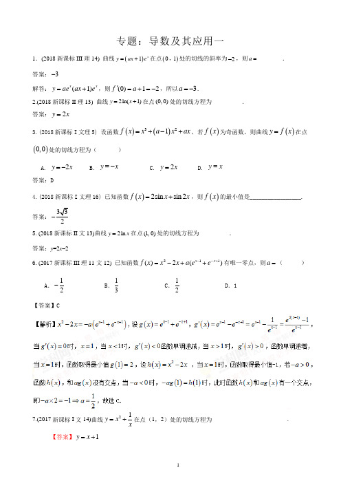 2012-2018高考(全国I,II,III卷)真题分类汇编专题：17.导数及其应用一 (解析版)