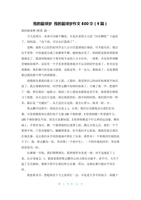 我的篮球梦 我的篮球梦作文800字(9篇)