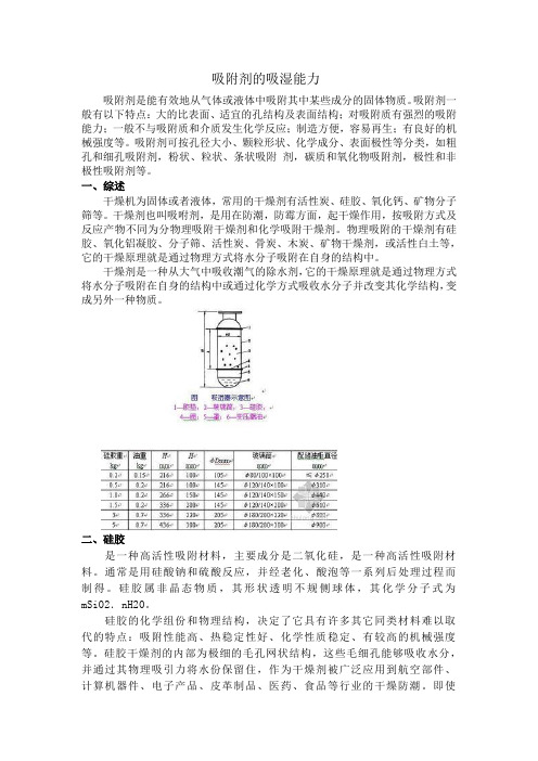 吸附剂的吸湿能力