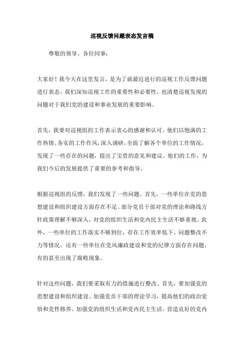 巡视反馈问题表态发言稿