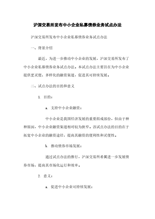 沪深交易所发布中小企业私募债券业务试点办法