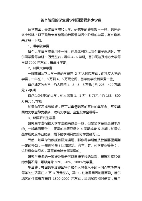 各个阶段的学生留学韩国需要多少学费