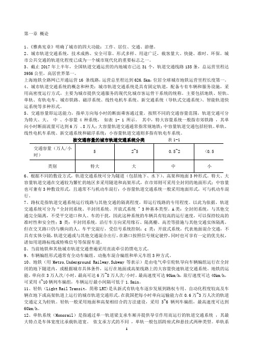 城轨交通概论重点掌握知识点(1)