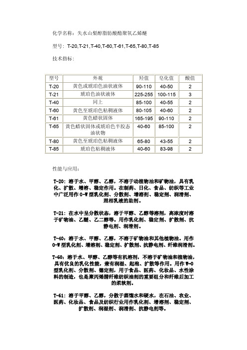 化学名称失水山梨醇脂肪酸酯聚氧乙烯醚