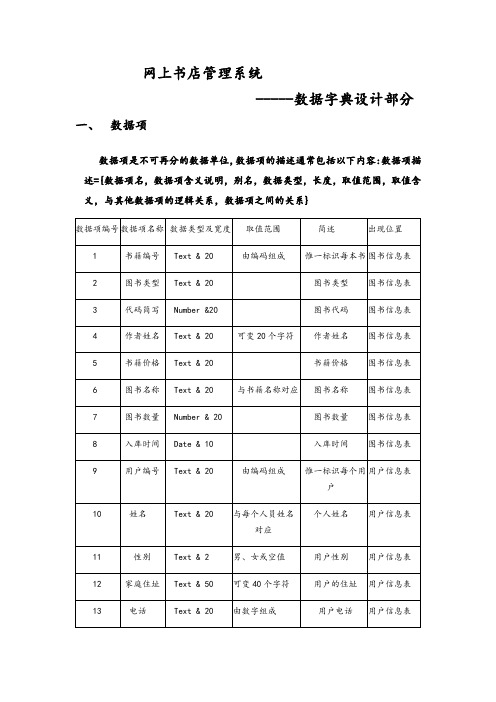 网上书店——数据字典部分