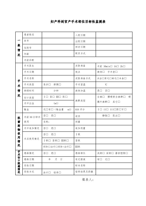 妇产科剖宫产手术部位目标性监测表