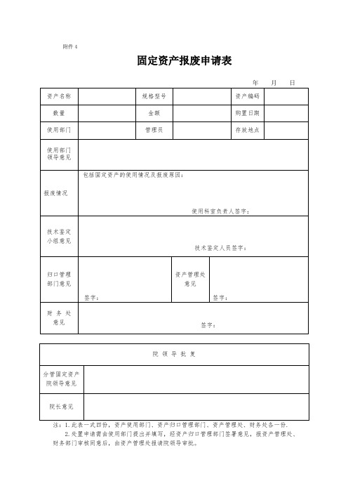 固定资产报废申请表(样本)