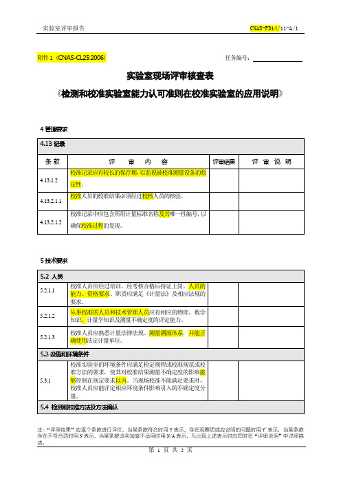 CNAS-CL25实验室现场评审核查表(1)