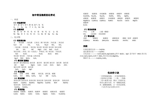 初中常见物质的化学式