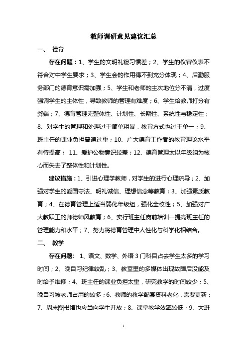 教师调研意见汇总