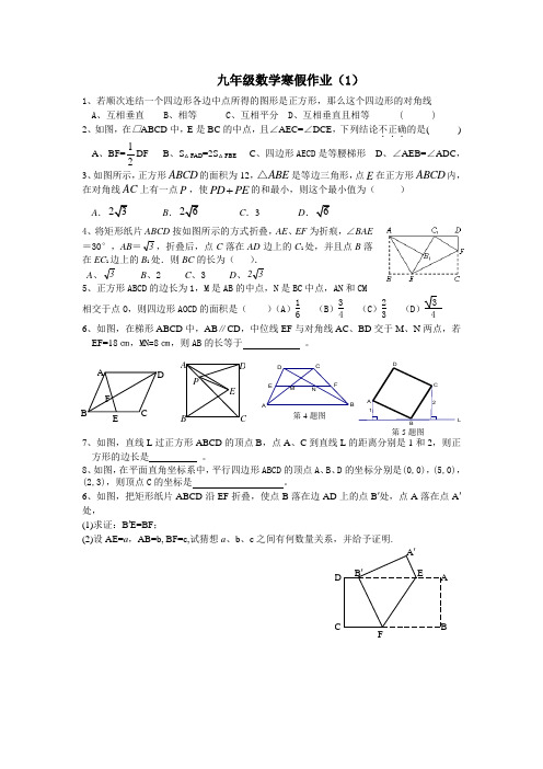 九年级数学寒假作业(1)