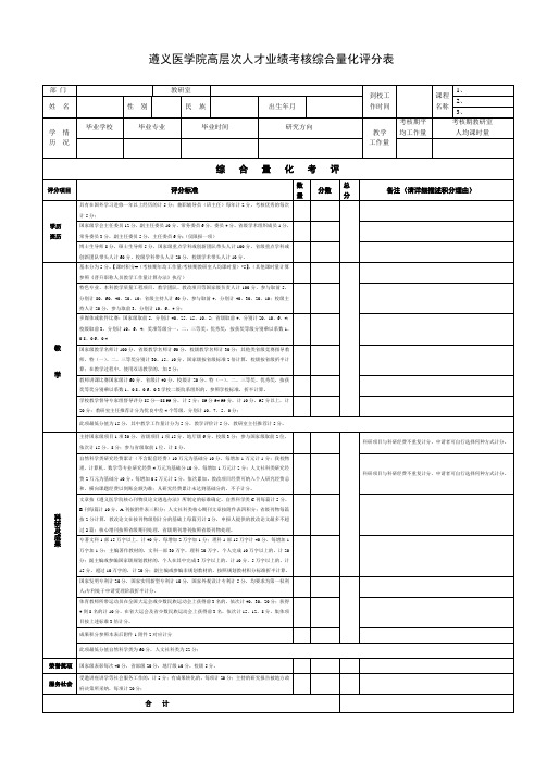 遵义医学院高层次人才业绩考核综合量化评分表