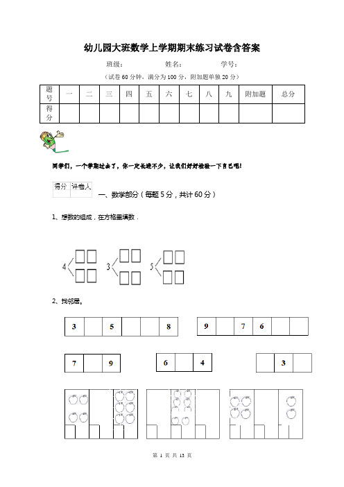 幼儿园大班数学上学期期末练习试卷含答案