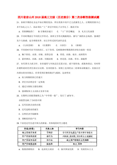 四川省凉山州2018届高三文综(历史部分)第二次诊断性检测试题