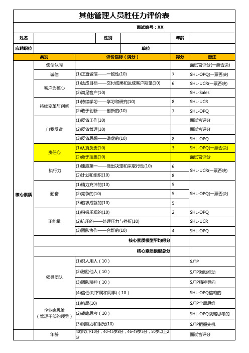 管理人员胜任力评价表