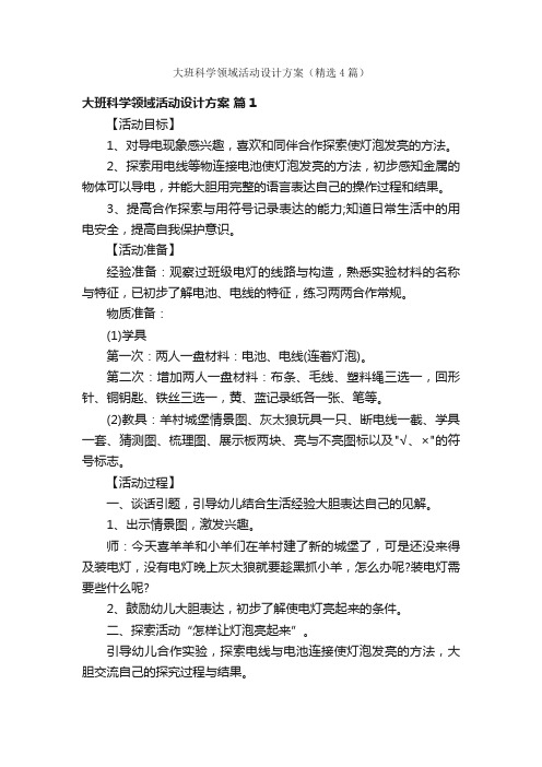 大班科学领域活动设计方案（精选4篇）